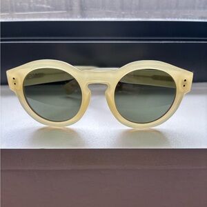 DIFF Round Yellow Frame Sunglasses with Green Lenses